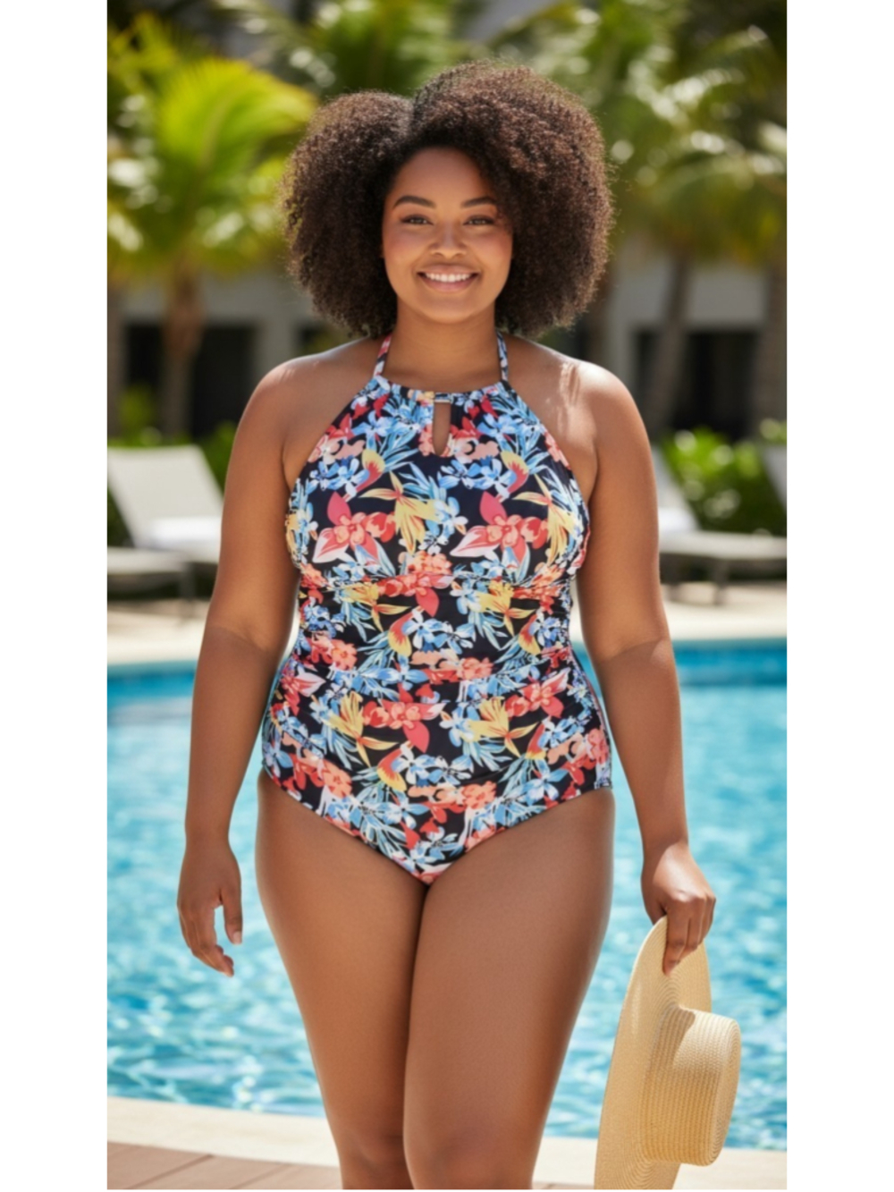 Women's AIMAGE Floral One-Piece Swimsuit, XL, Black/Multicolor Tropical